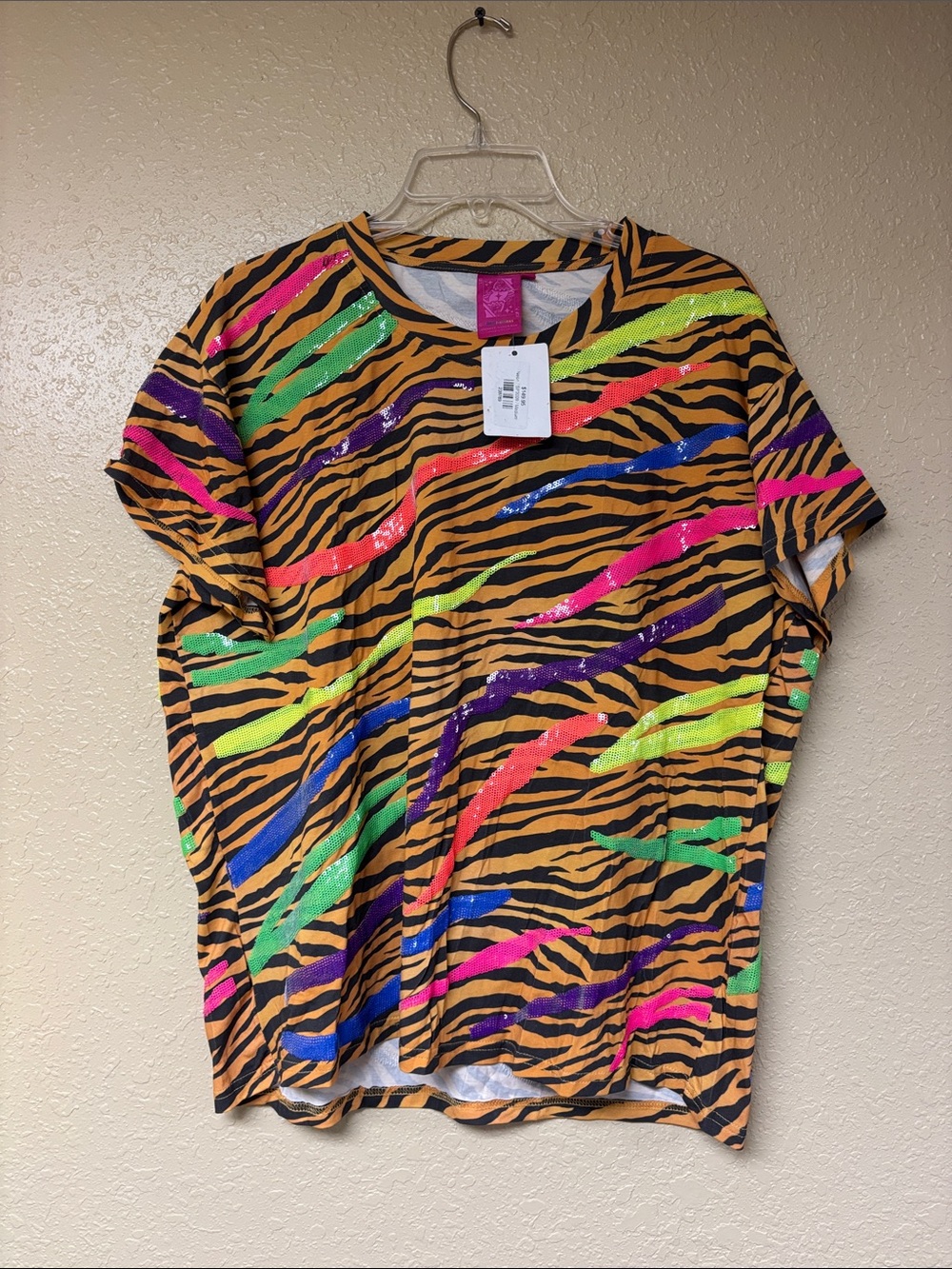 QUEEN OF SPARKLES Neon Pink Green Blue Purple Orange Yellow Tiger Stripe Tee